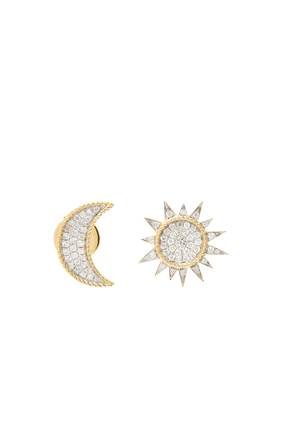 Sun & Moon Earrings, 18k Yellow Gold & Diamonds
